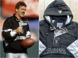 Oakland Raiders 90s STARTER puffer Pullover 1/2 jacket L blk silver NFL Pro vtg